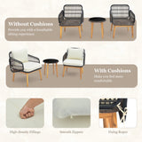 Juego de muebles de patio de 3 piezas con sillas acolchadas y mesa auxiliar de cristal templado