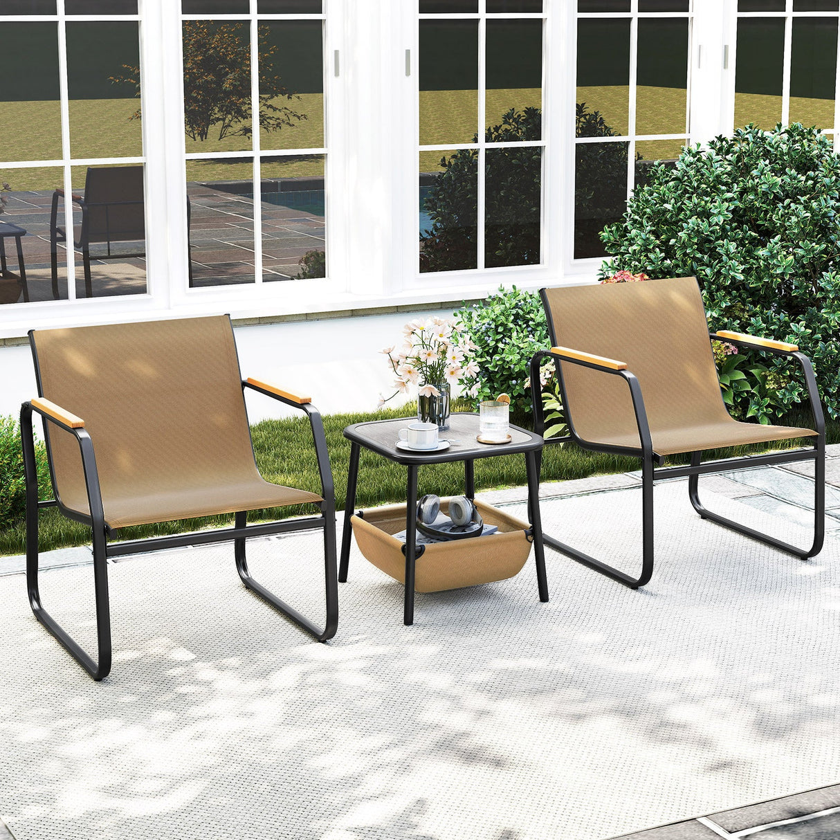 Juego de muebles de patio de 3 piezas, conjunto de conversación para balcón al aire libre - Marrón