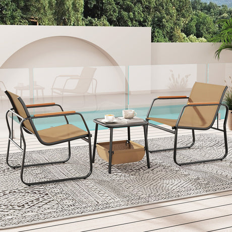 Juego de muebles de patio de 3 piezas, conjunto de conversación para balcón al aire libre - Marrón