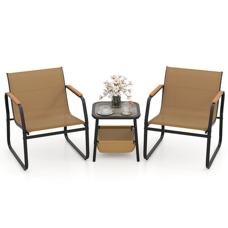 Juego de muebles de patio de 3 piezas, conjunto de conversación para balcón al aire libre - Marrón