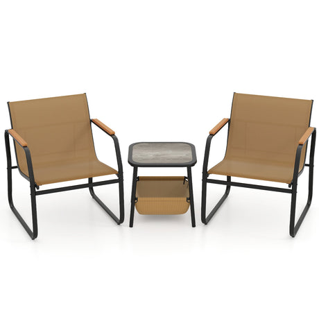 Juego de muebles de patio de 3 piezas, conjunto de conversación para balcón al aire libre - Marrón