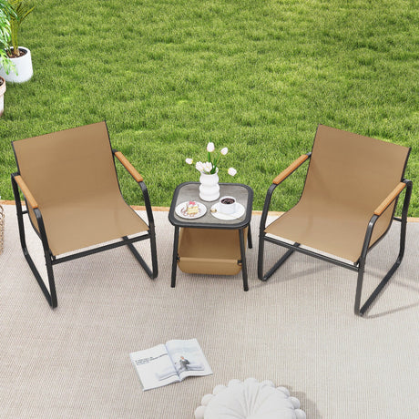 Juego de muebles de patio de 3 piezas, conjunto de conversación para balcón al aire libre - Marrón