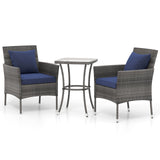 Juego de muebles de patio de 3 piezas con sillas de patio acolchadas y mesa de centro de vidrio templado