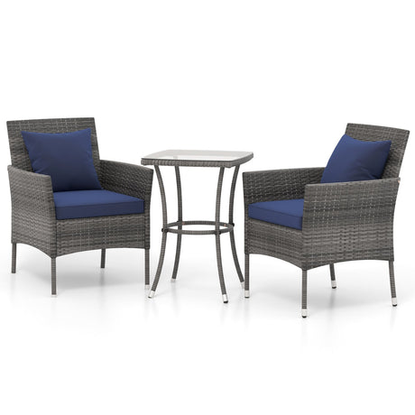 Juego de muebles de patio de 3 piezas con sillas de patio acolchadas y mesa de centro de vidrio templado