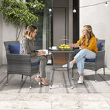 Juego de muebles de patio de 3 piezas con sillas de patio acolchadas y mesa de centro de vidrio templado