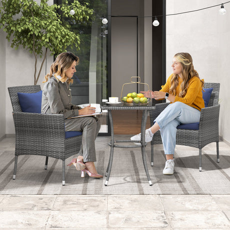 Juego de muebles de patio de 3 piezas con sillas de patio acolchadas y mesa de centro de vidrio templado