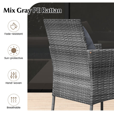 Juego de muebles de patio de 3 piezas con sillas de patio acolchadas y mesa de centro de vidrio templado