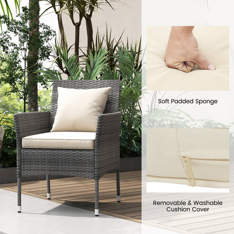 Juego de muebles de patio de 3 piezas con sillas de patio acolchadas y mesa de centro de vidrio templado