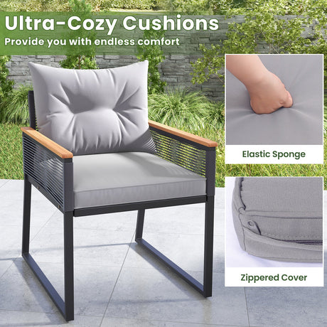 Juego de muebles de patio de 3 piezas con mesa de centro de 2 niveles y cojines de asiento suaves - Gris