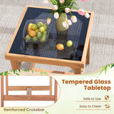 3 Pieces Patio Furniture Set with Acacia Wood Frame Cushions-Brown