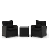 Juego de muebles de patio de 3 piezas con mesa de centro de cristal templado