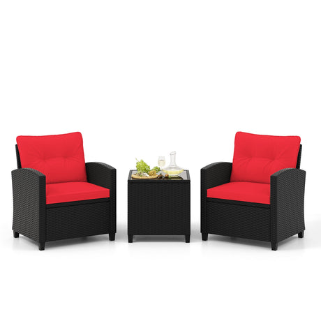 Juego de muebles de patio de 3 piezas con mesa de centro de cristal templado