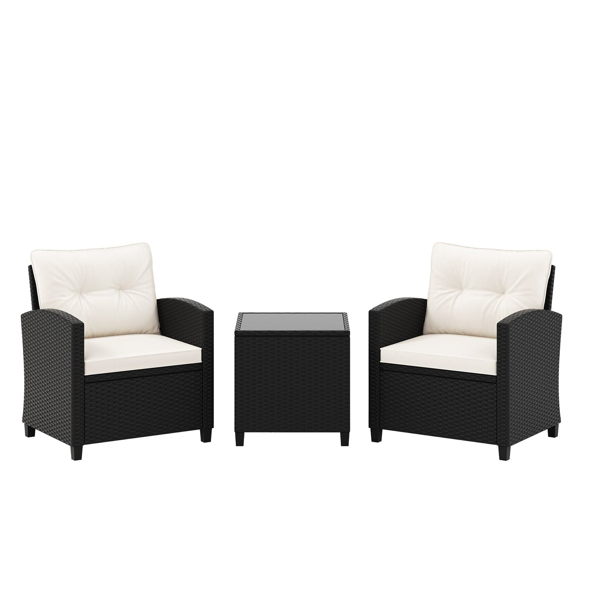 Juego de muebles de patio de 3 piezas con mesa de centro de cristal templado