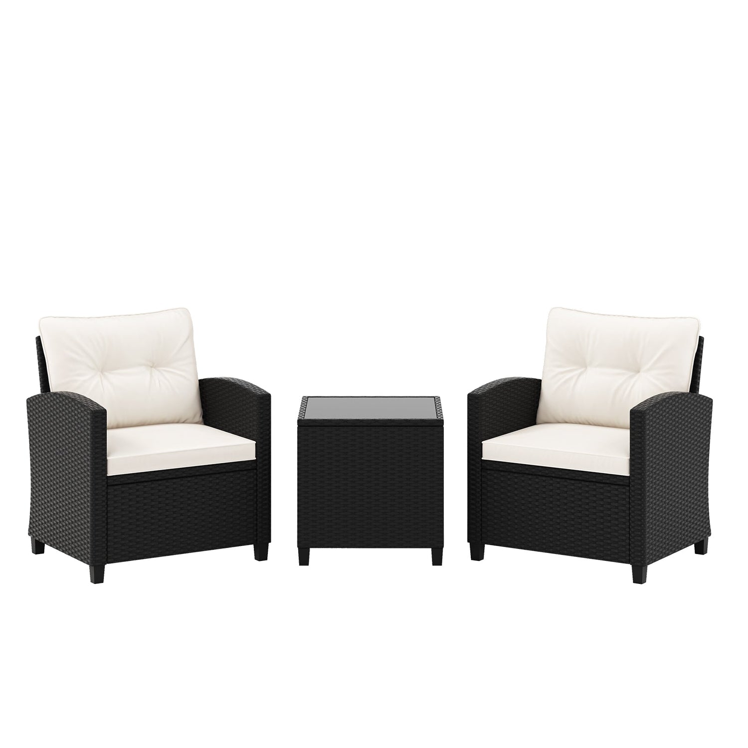 Juego de muebles de patio de 3 piezas con mesa de centro de cristal templado