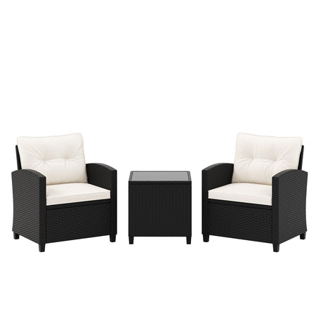Juego de muebles de patio de 3 piezas con mesa de centro de cristal templado