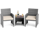 Juego de muebles de patio de 3 piezas con mesa de centro de vidrio templado y cojines de asiento blandos