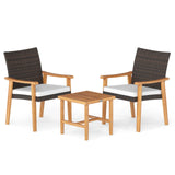 Juego de muebles de mimbre de PE para patio de 3 piezas, de madera de acacia, juego de bistró para conversación al aire libre, blanco
