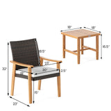 Juego de muebles de mimbre de PE para patio de 3 piezas, de madera de acacia, juego de bistró para conversación al aire libre, blanco
