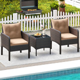 3 Pieces Patio PE Wicker Furniture Set with Cushions for Porch and Balcony