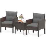 3 Pieces Patio PE Wicker Furniture Set with Cushions for Porch and Balcony