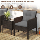 3 Pieces Patio PE Wicker Furniture Set with Cushions for Porch and Balcony