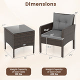 3 Pieces Patio PE Wicker Furniture Set with Cushions for Porch and Balcony