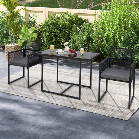 Juego de comedor para exteriores de 3 piezas con respaldo plegable y cojines de asiento - Negro