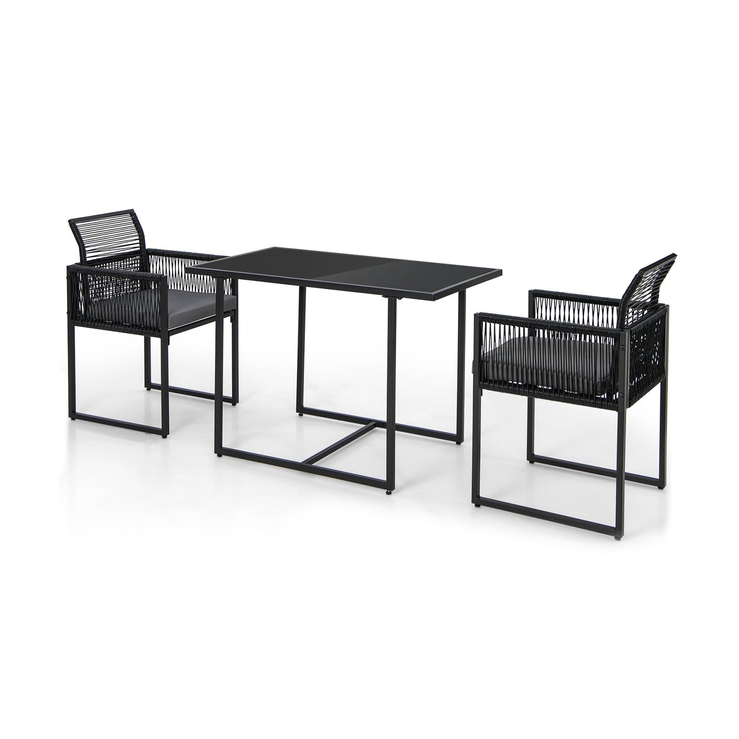 Juego de comedor para exteriores de 3 piezas con respaldo plegable y cojines de asiento - Negro