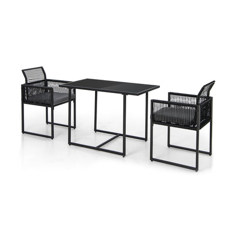 Juego de comedor para exteriores de 3 piezas con respaldo plegable y cojines de asiento - Negro