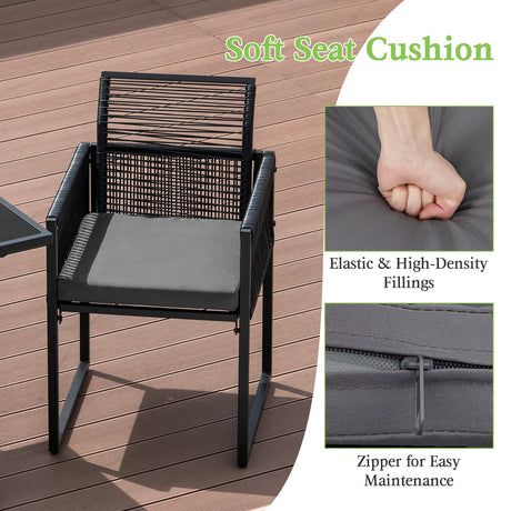 Juego de comedor para exteriores de 3 piezas con respaldo plegable y cojines de asiento - Negro