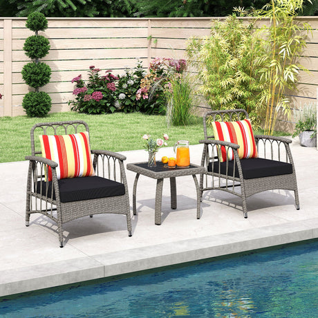 Juego de muebles de patio de mimbre de PE de 3 piezas con respaldo ajustable de 5 niveles - Gris