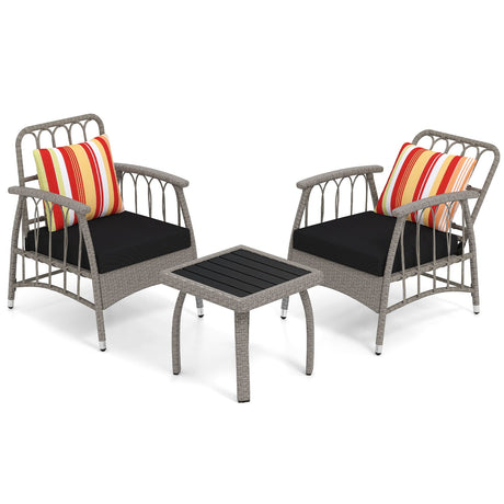 Juego de muebles de patio de mimbre de PE de 3 piezas con respaldo ajustable de 5 niveles - Gris