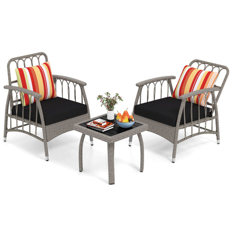 Juego de muebles de patio de mimbre de PE de 3 piezas con respaldo ajustable de 5 niveles - Gris