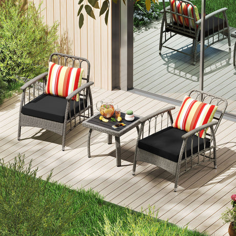 Juego de muebles de patio de mimbre de PE de 3 piezas con respaldo ajustable de 5 niveles - Gris
