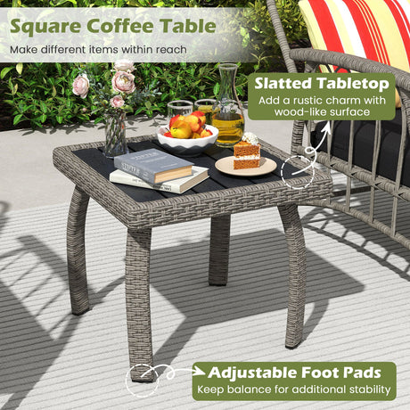 Juego de muebles de patio de mimbre de PE de 3 piezas con respaldo ajustable de 5 niveles - Gris