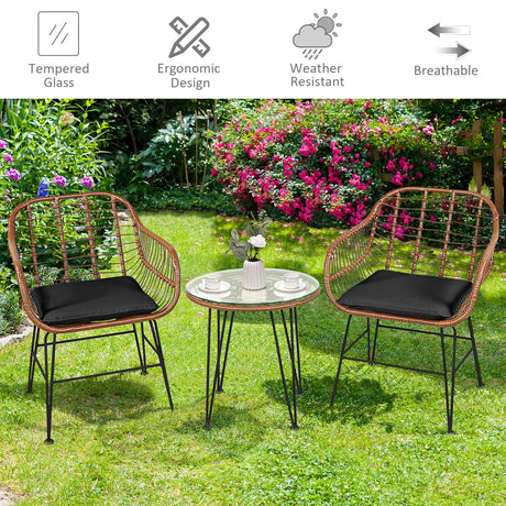 Juego de bistro de ratán para patio de 3 piezas con cojín