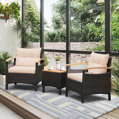 Juego de muebles de patio de ratán de 3 piezas con cojín extraíble