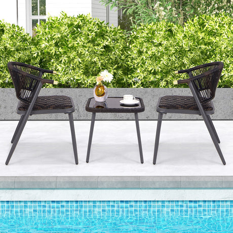 Juego de muebles de patio de ratán de 3 piezas para la piscina del patio trasero - Marrón y negro