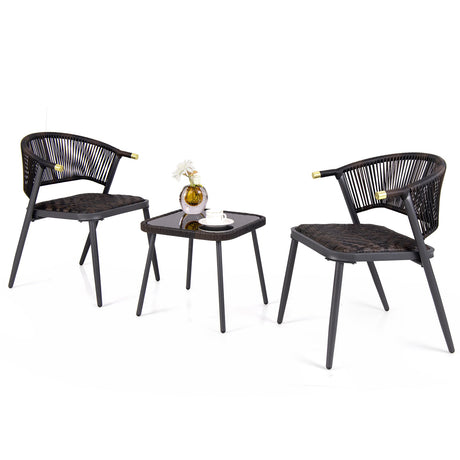 Juego de muebles de patio de ratán de 3 piezas para la piscina del patio trasero - Marrón y negro