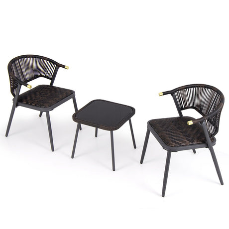 Juego de muebles de patio de ratán de 3 piezas para la piscina del patio trasero - Marrón y negro