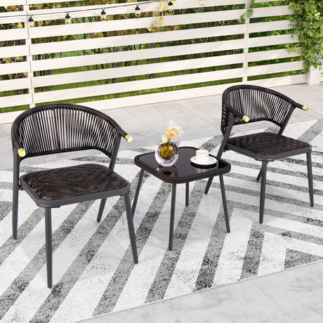 Juego de muebles de patio de ratán de 3 piezas para la piscina del patio trasero - Marrón y negro