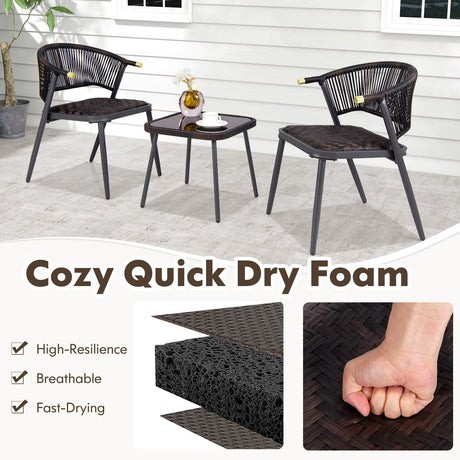 Juego de muebles de patio de ratán de 3 piezas para la piscina del patio trasero - Marrón y negro