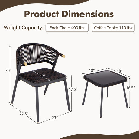 Juego de muebles de patio de ratán de 3 piezas para la piscina del patio trasero - Marrón y negro