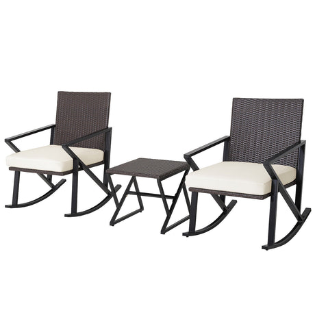 Juego de 3 mecedoras de mimbre para patio con estructura de metal resistente