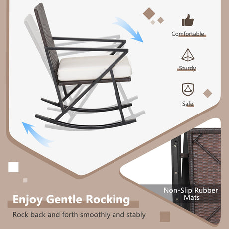 Juego de 3 mecedoras de mimbre para patio con estructura de metal resistente