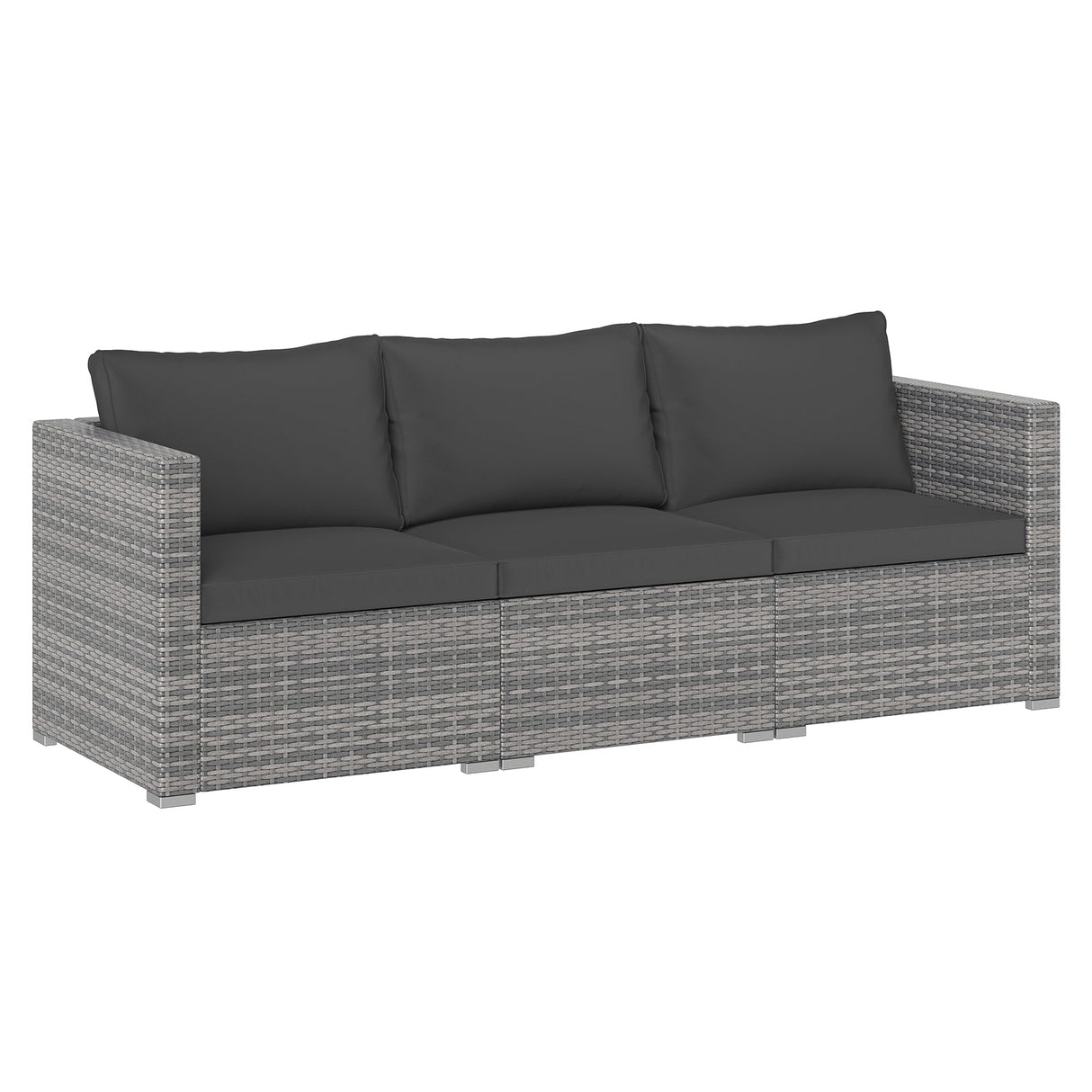 Juego de sofá seccional de patio de 3 piezas, de ratán PE, juego de muebles modulares con cojines suaves