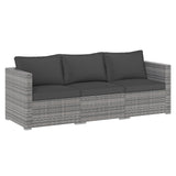Juego de sofá seccional de patio de 3 piezas, de ratán PE, juego de muebles modulares con cojines suaves