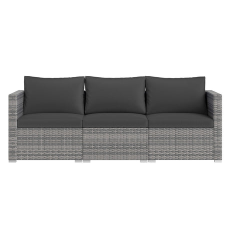 Juego de sofá seccional de patio de 3 piezas, de ratán PE, juego de muebles modulares con cojines suaves