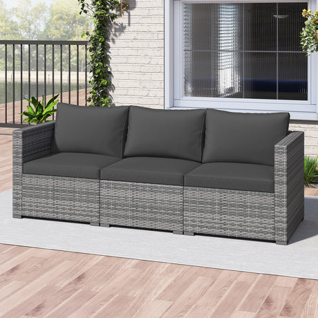 Juego de sofá seccional de patio de 3 piezas, de ratán PE, juego de muebles modulares con cojines suaves