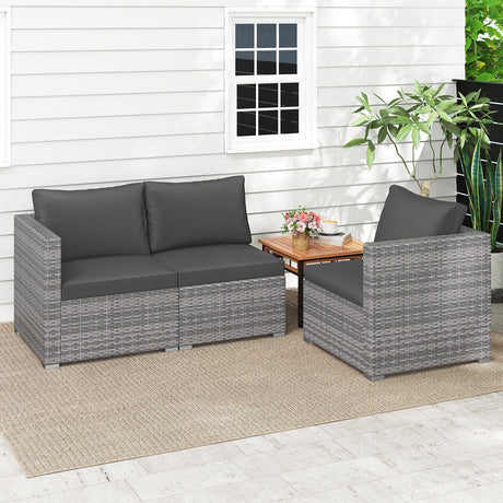 Juego de sofá seccional de patio de 3 piezas, de ratán PE, juego de muebles modulares con cojines suaves